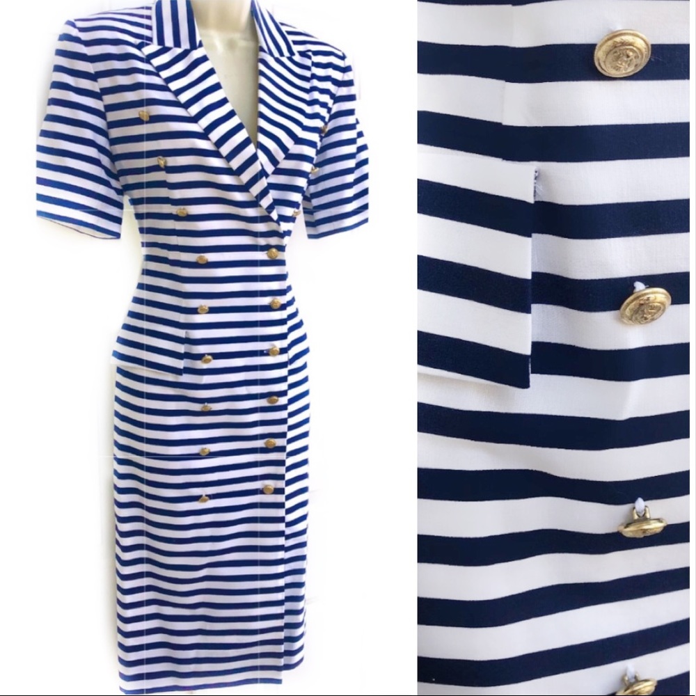 Vintage Striped Dress with Gold Accents
